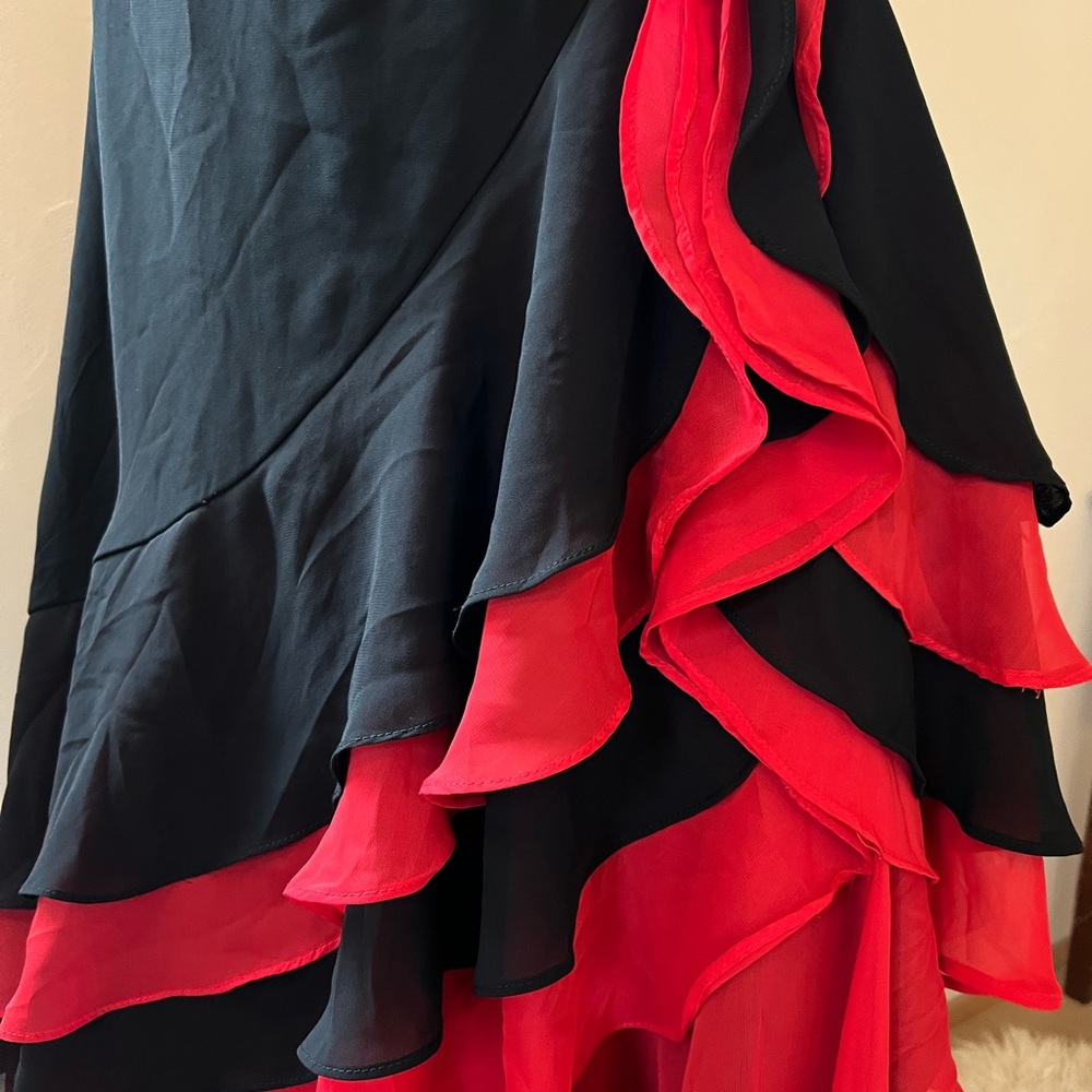 Black and Red Ruffled Layered Skirt